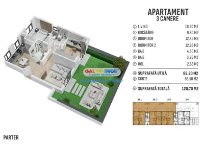 Apartament 3 camere/2 bai-curte 55mp-Boxa-Prelungirea Ghencea - foto 19