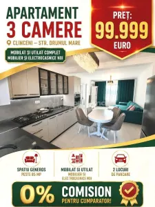 Vanzare -  Apartament mobilat - utilat  - Clinceni - 99999E  - tva inclus  - COMISION 0 ! - Clinceni